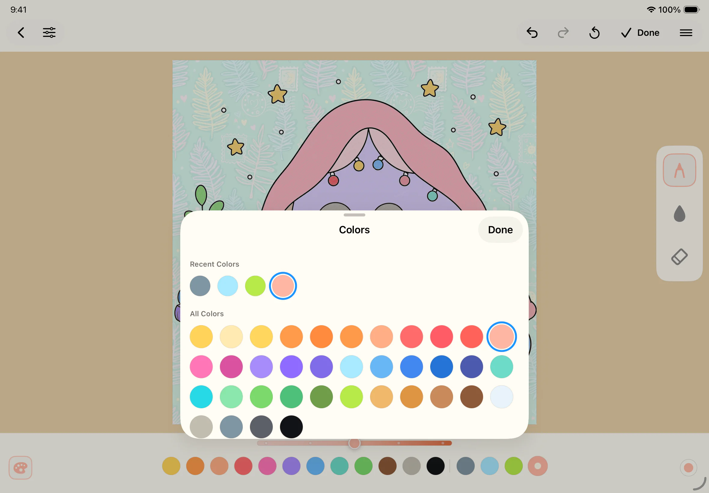 ColorPad color picker showing a clear grid of available colors.